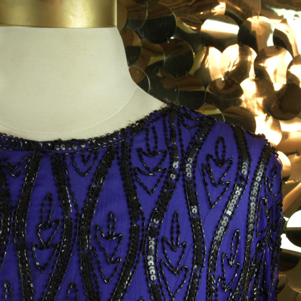 Blue Stenay Long Sleeve Beaded Top